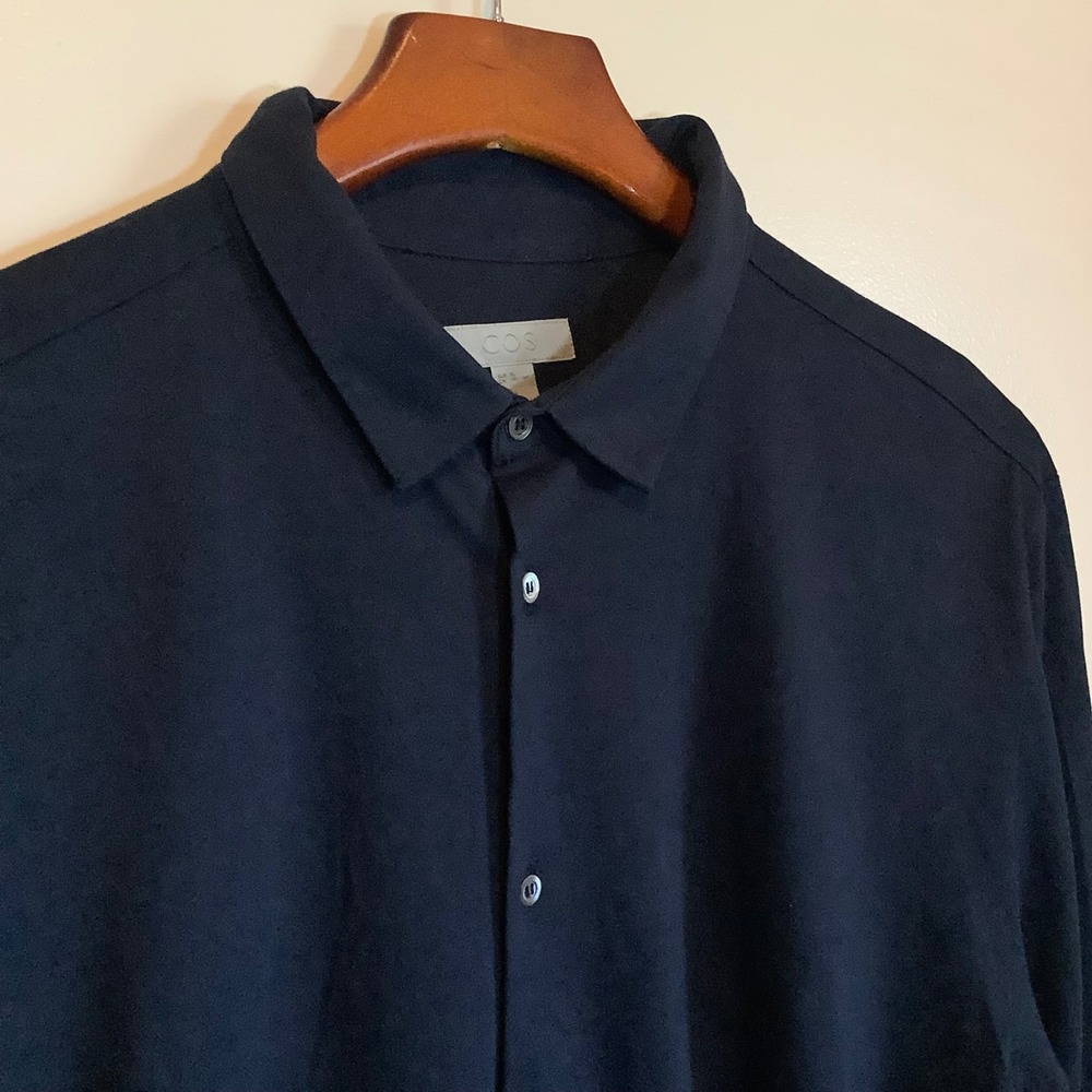 COS Mens XL Navy Blue Long Sleeve Cotton Button Down Jersey Shirt